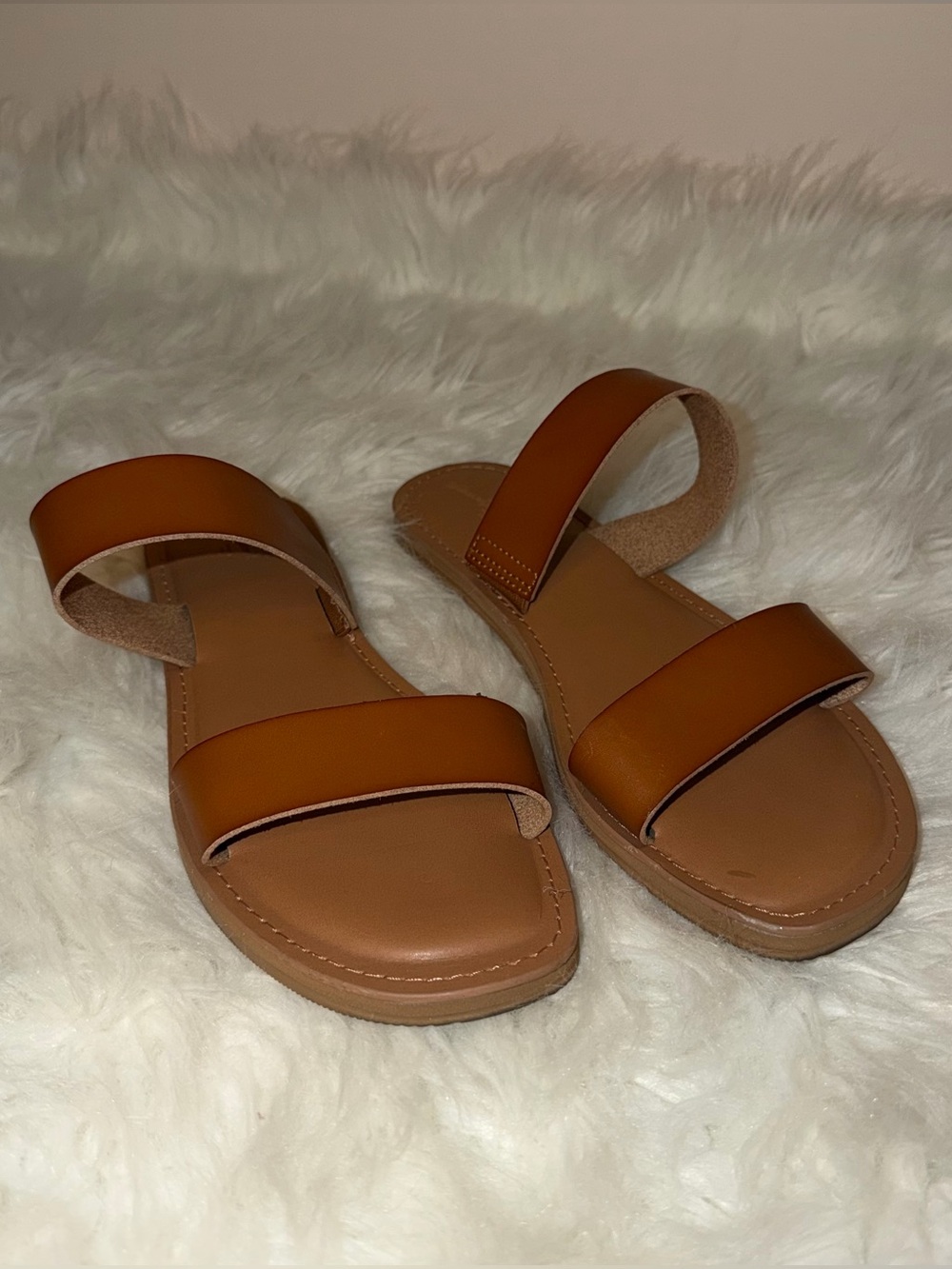 Women's Tan Double-Strap Slide Sandals
